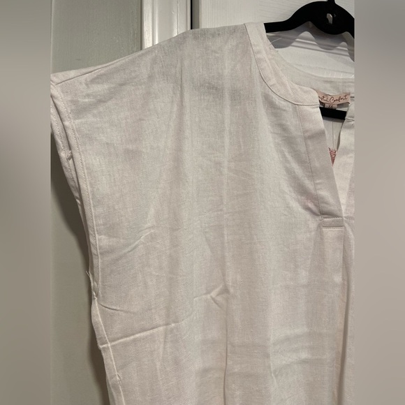 NWT Coastal Comfort Size XXL White Linen Blend Split Neck Short Sleeve Top - Picture 2 of 14